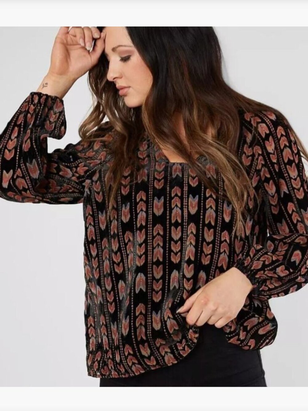Miss Me Crushed Velvet Burnout Top Blouse Size Small Whimsigoth NEW Country b49